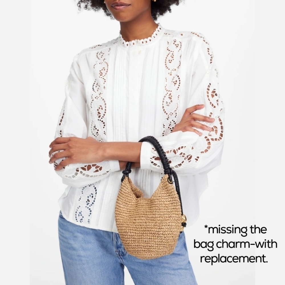 New! Madewell The Camren Mini Bag in Straw with Crochet Cherry Charm - Picture 2 of 11